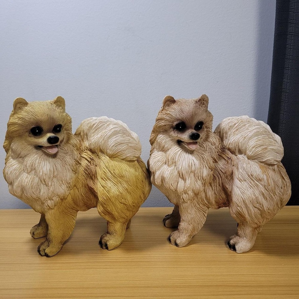 Lifelike Adorable Pet Pal Pomeranian Puppy Dog Statue Figure 2x